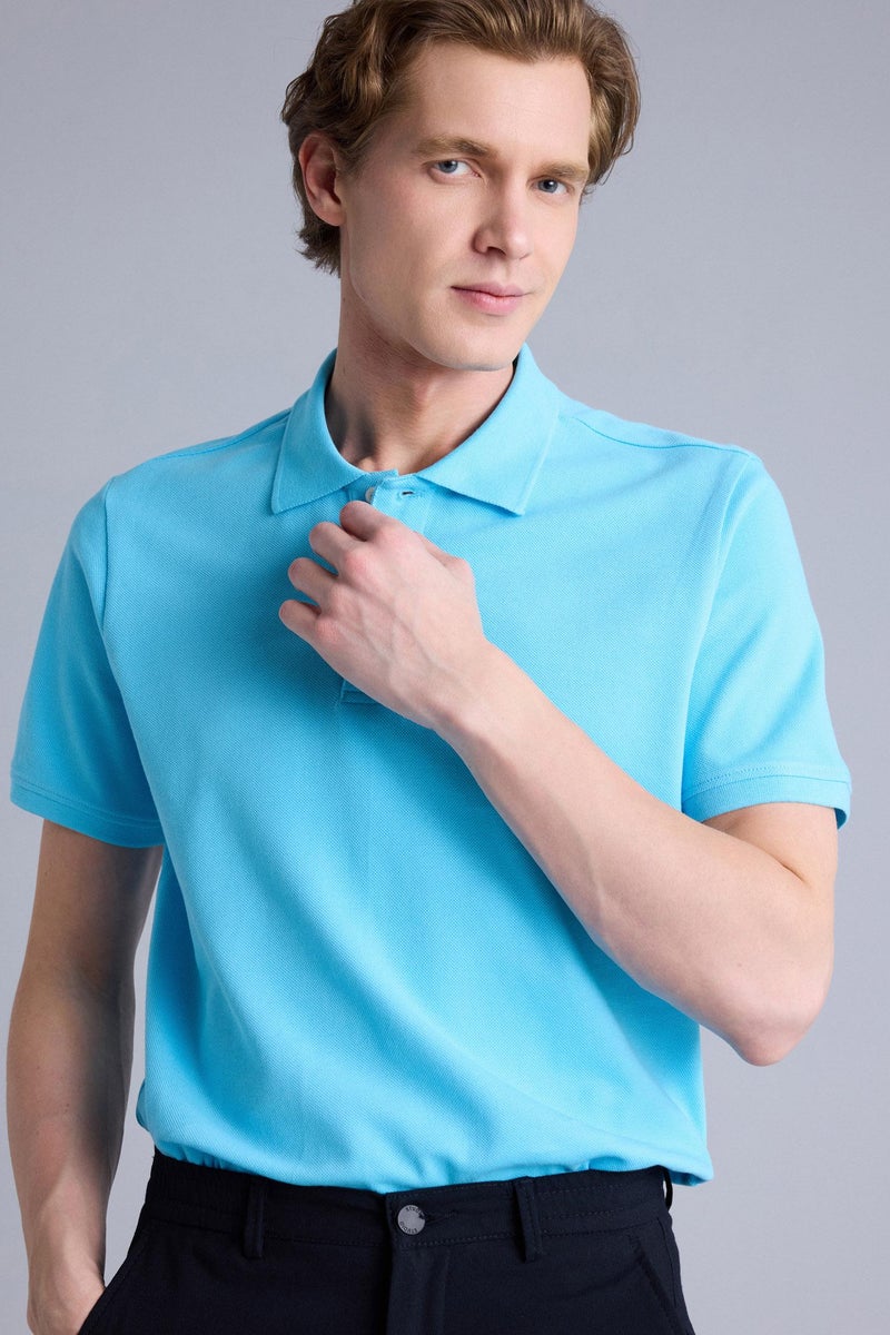 DeFacto Blue Man 100% Cotton Polo T-Shirt Casual - Image 1