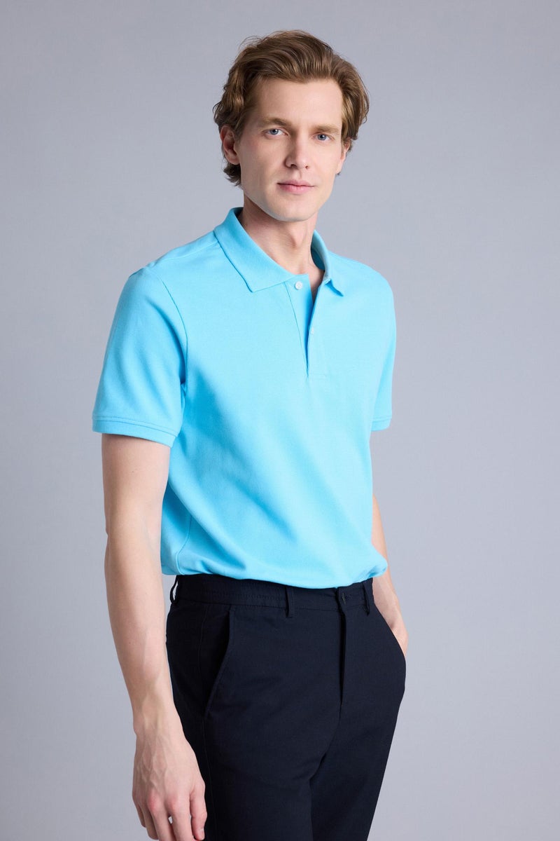 DeFacto Blue Man 100% Cotton Polo T-Shirt Casual - Image 3