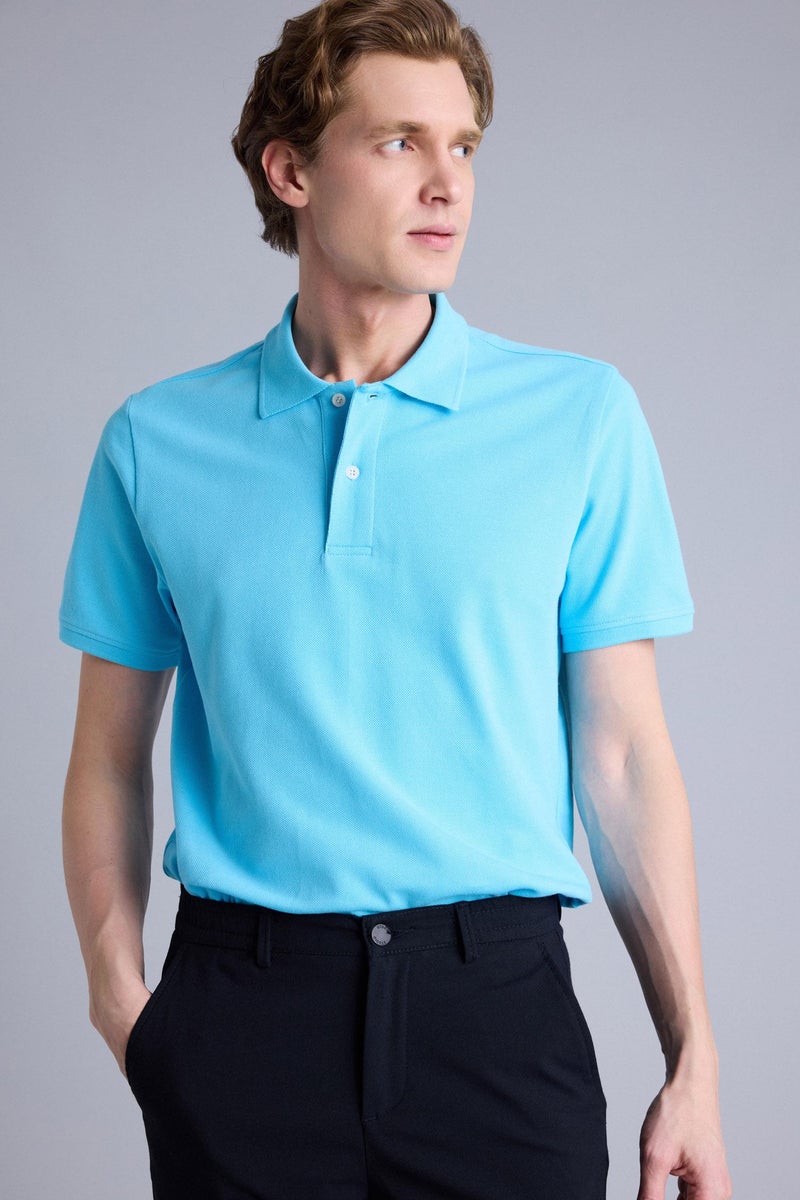 DeFacto Blue Man 100% Cotton Polo T-Shirt Casual - Image 4
