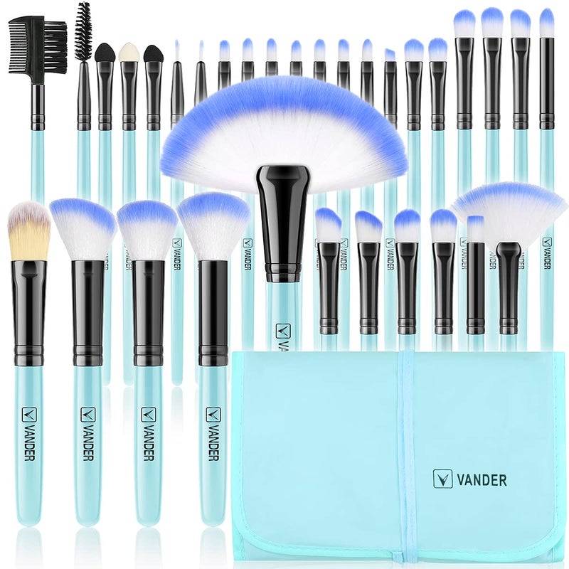VANDER Make up Brushes, Professional 32pcs Makeup Brush Set, Makeup Brushes Set Foundation Blending Cosmetic Brush Set Kit,Blue - Image 1