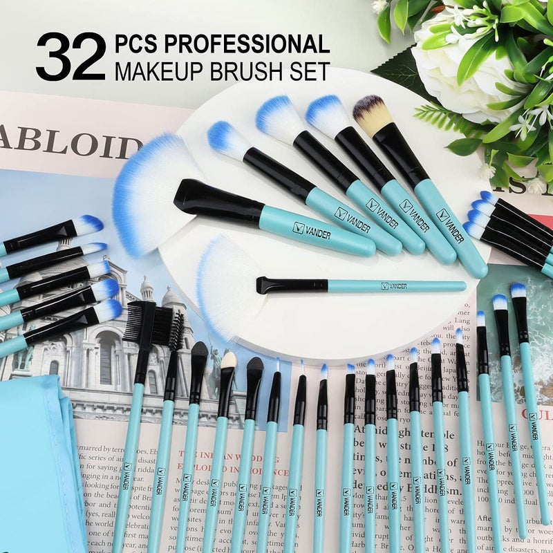 VANDER Make up Brushes, Professional 32pcs Makeup Brush Set, Makeup Brushes Set Foundation Blending Cosmetic Brush Set Kit,Blue - Image 3