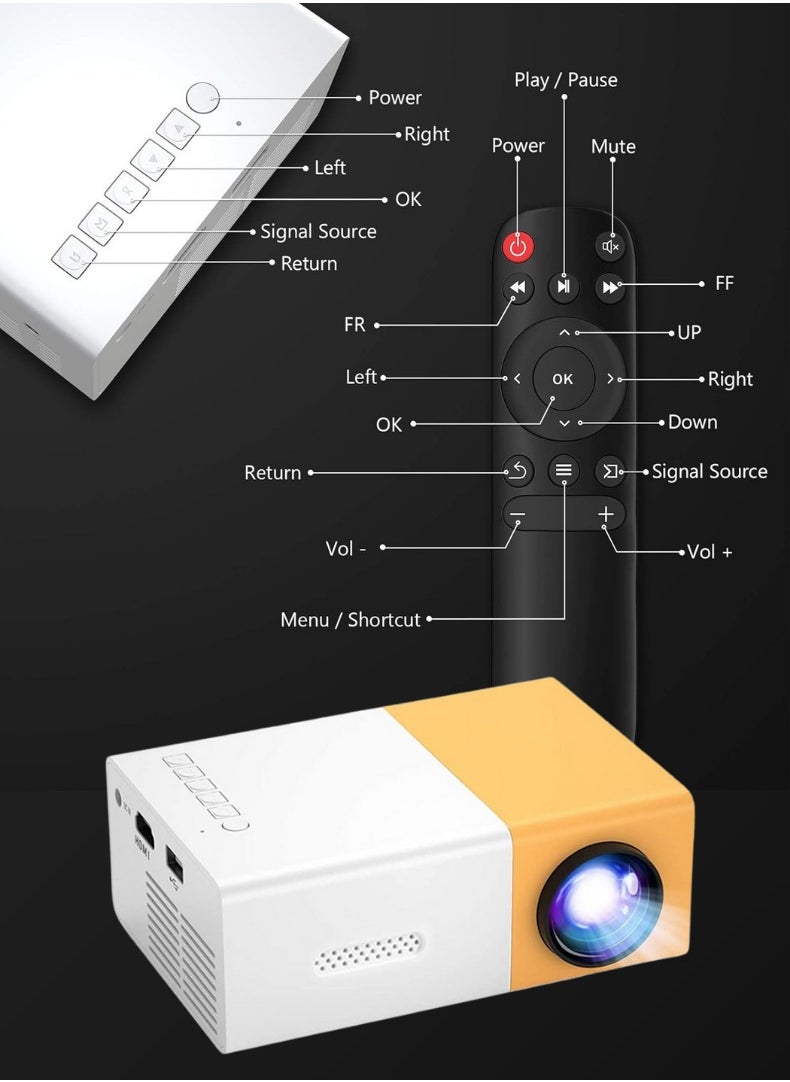 HONTON - Portable LED Projector | 400 Lumens, QVGA Resolution – Compact White/Yellow Design - Image 1