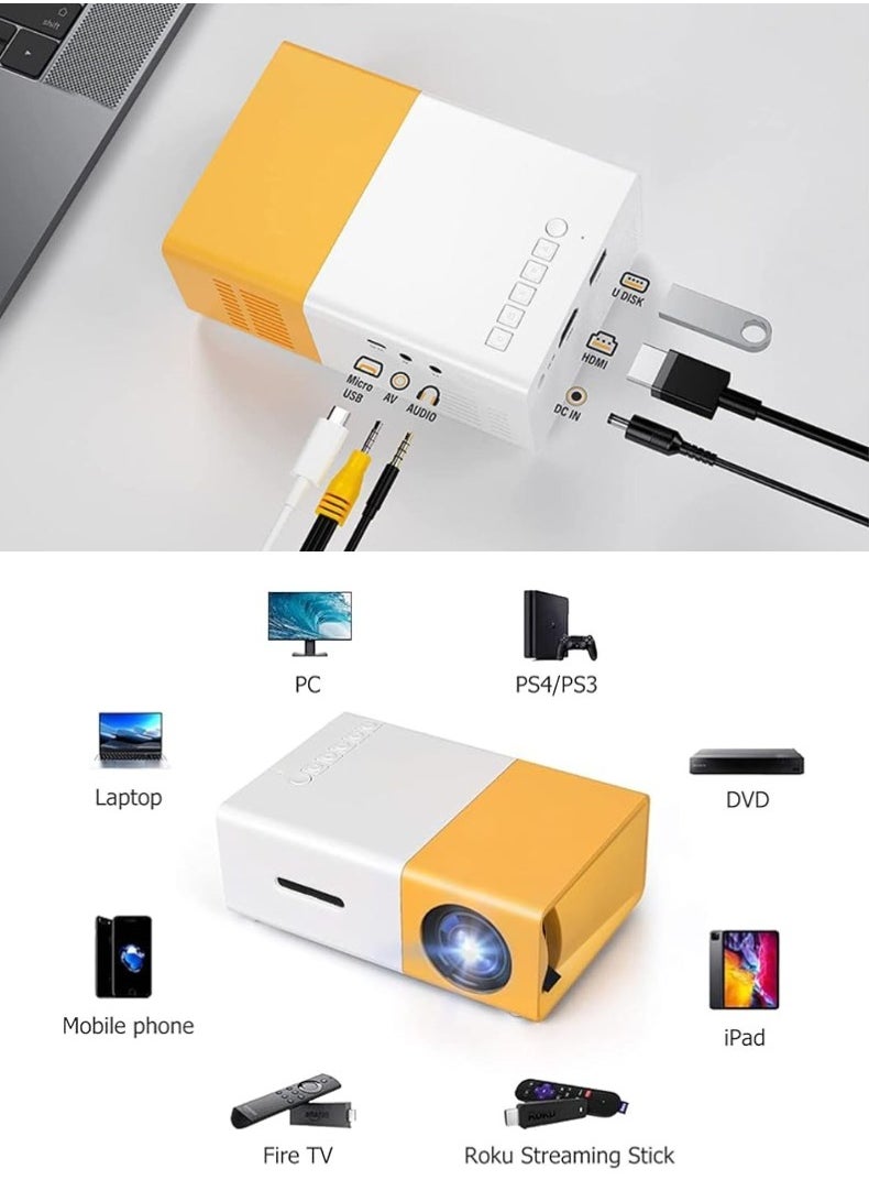 HONTON - Portable LED Projector | 400 Lumens, QVGA Resolution – Compact White/Yellow Design - Image 1