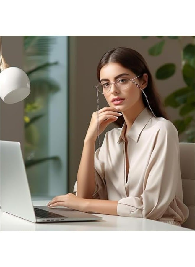 سلسلة نظارات زهرية وبيضاء بتصميم بسيط من اللؤلؤ الصناعي، مكونة من حزام مانع للانزلاق وحبل للرقبة يُزينه اللؤلؤ، مناسبة للنساء والفتيات - Image 3