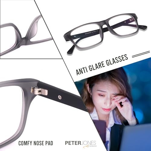 Peter Jones Grey Rectangular Unisex Anti Glare Computer/Gaming Glasses (6052GR) - Image 3