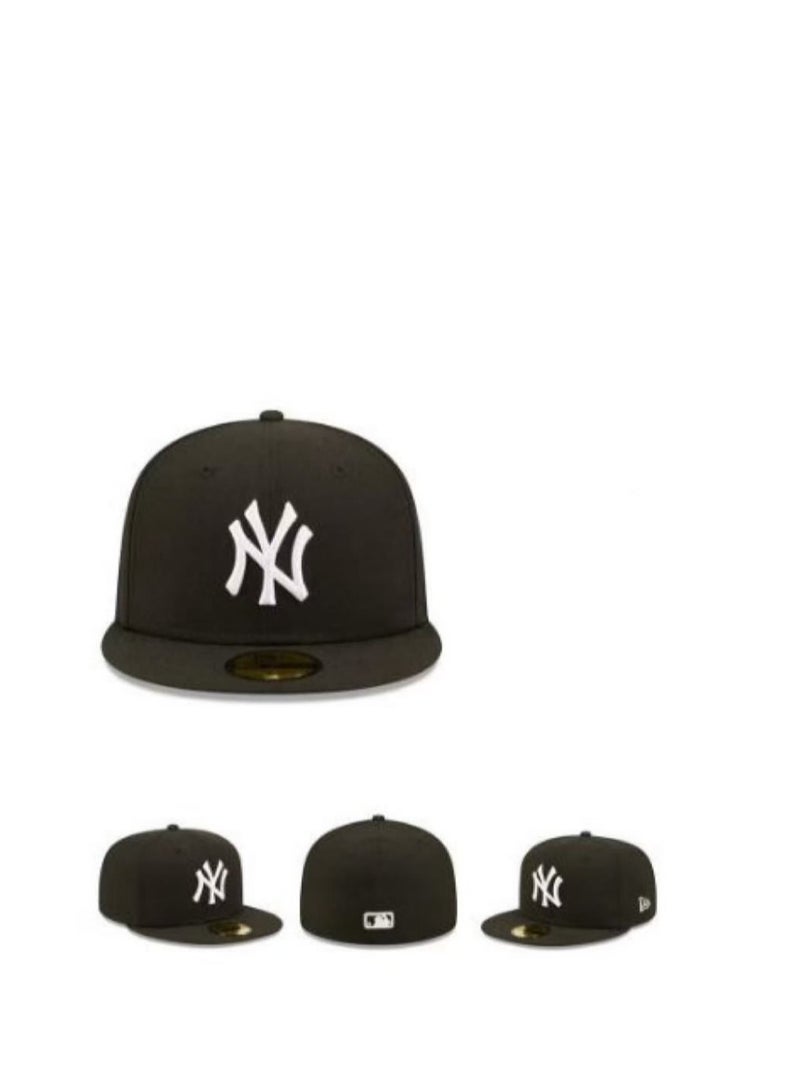 Black NY Embroidered Flat - Brim Baseball Cap, 58.7cm