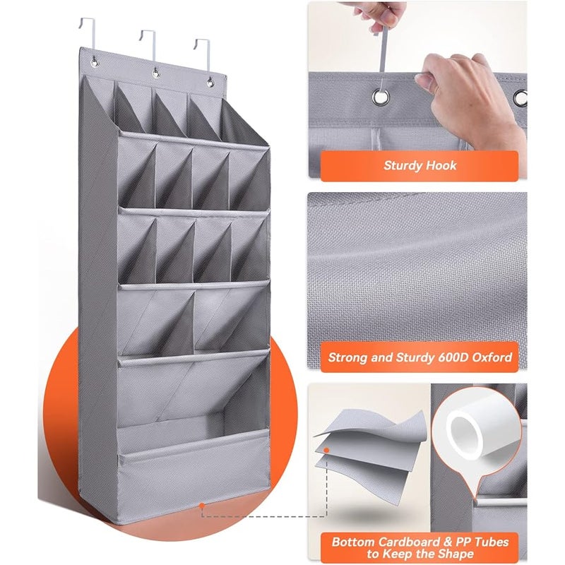 FENTEC Over-the-Door-Shoe-Organizers, Hanging Shoe Organizers with Large Pocket Shoe Holder Hanging Shoe Rack for Closet Shoe Organizer for Wall, Over Door Organizer with 15 Pockets Gery, 1 Pack - Image 3