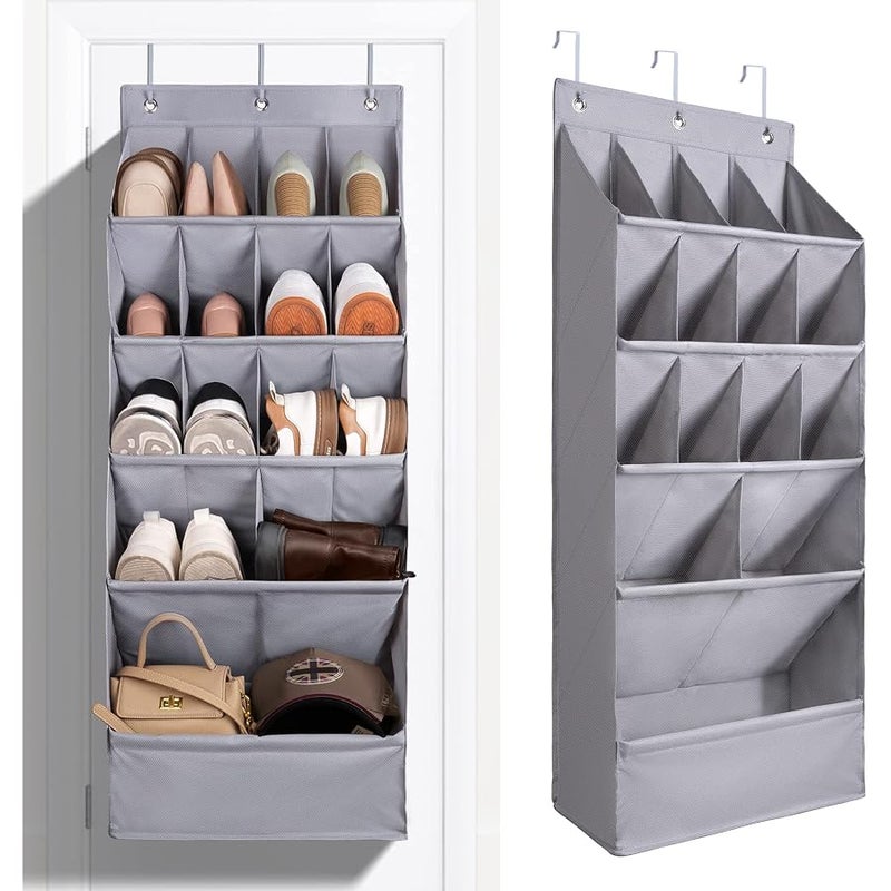 FENTEC Over-the-Door-Shoe-Organizers, Hanging Shoe Organizers with Large Pocket Shoe Holder Hanging Shoe Rack for Closet Shoe Organizer for Wall, Over Door Organizer with 15 Pockets Gery, 1 Pack - Image 1