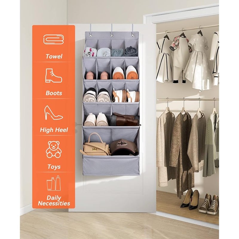 FENTEC Over-the-Door-Shoe-Organizers, Hanging Shoe Organizers with Large Pocket Shoe Holder Hanging Shoe Rack for Closet Shoe Organizer for Wall, Over Door Organizer with 15 Pockets Gery, 1 Pack - Image 2
