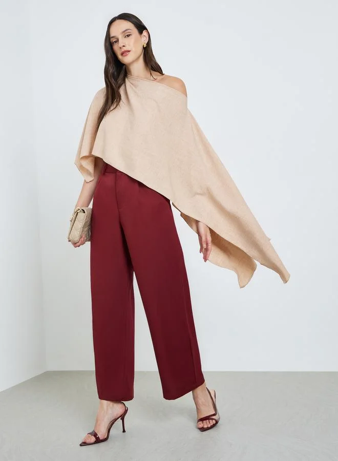 Take Two Beige One-Shoulder Cape Detail Blouse