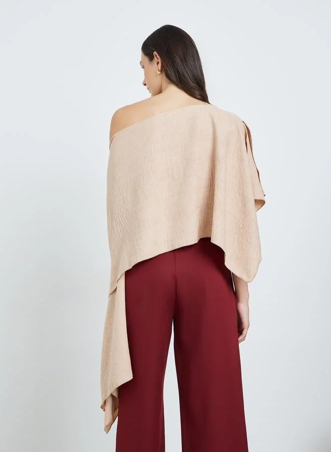 Take Two  Beige One-Shoulder Cape Detail Blouse for Women | Best Price UAE
