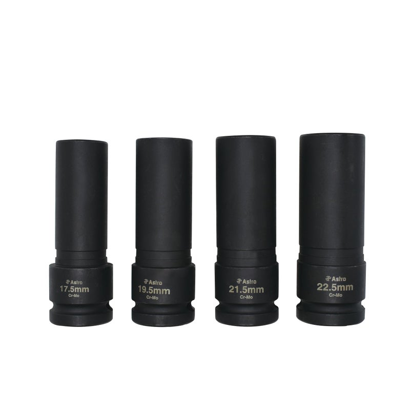 Astro Tools 78204 4-Piece 1/2" Drive 1/2 Size Thin Wall Lug Nut Socket Set - 17.5-22.5mm - Image 2