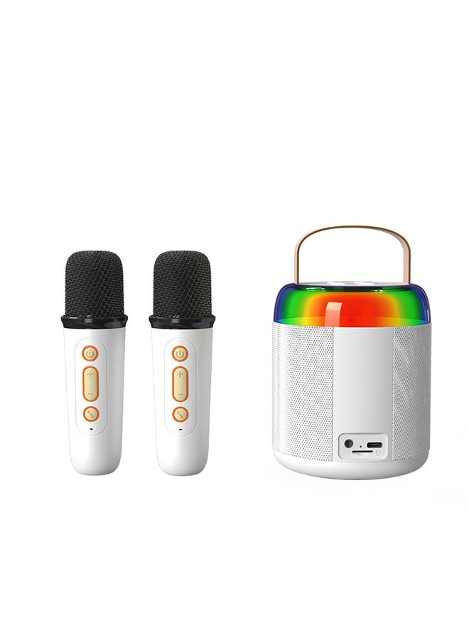 Beauenty Karaoke Machines Portable Bluetooth Speaker Home Wireless Karaoke Sound Microphone Outdoor Singing Microphone with Microphones Led Light and Voice Changing Effects (White)  - Image 1