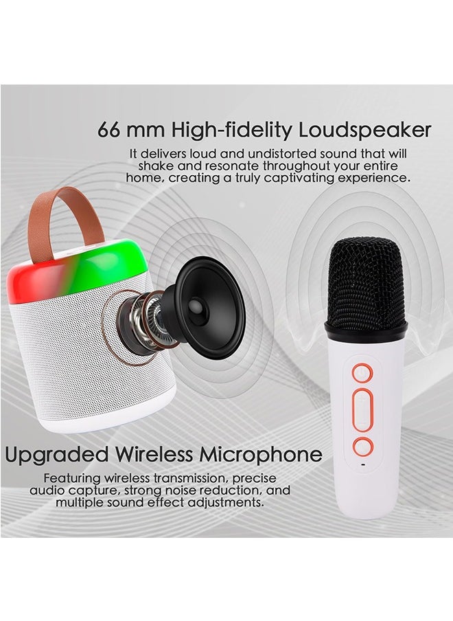Beauenty Karaoke Machines Portable Bluetooth Speaker Home Wireless Karaoke Sound Microphone Outdoor Singing Microphone with Microphones Led Light and Voice Changing Effects (White)  - Image 5