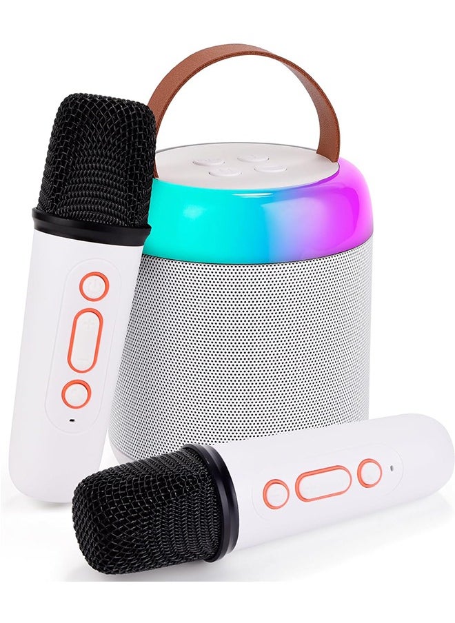 Beauenty Karaoke Machines Portable Bluetooth Speaker Home Wireless Karaoke Sound Microphone Outdoor Singing Microphone with Microphones Led Light and Voice Changing Effects (White)  - Image 2