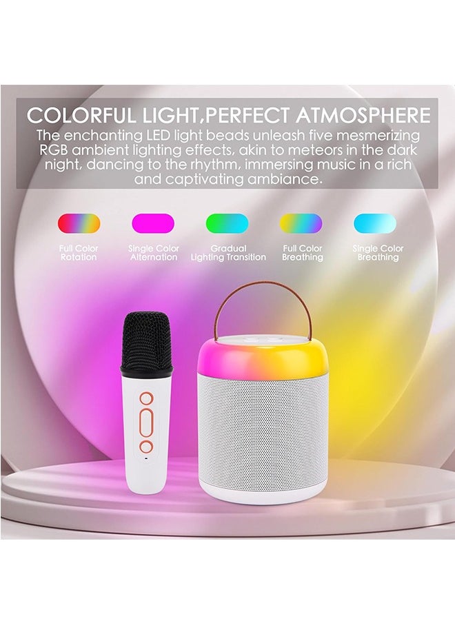Beauenty - Karaoke Machines Portable Bluetooth Speaker Home Wireless Karaoke Sound Microphone Outdoor Singing Microphone with Microphones Led Light and Voice Changing Effects (White) - Image 1