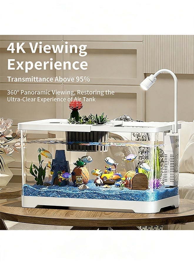 طقم حوض سمك بيئي فائق الوضوح بدقة ، حوض سمك بزاوية رؤية 360 درجة مزود بنظام ترشيح ومصباح نمو LED، حوض أسماك زينة طاولة مزود بفتحة زرع، مناسب لديكور أحواض السمك في المنزل والمتجر والمكتب (حجم متوسط) - Image 4
