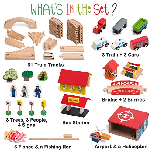 KipiPol Wooden Train Set - 69 Pieces Wooden Train Tracks & Trains for Kids, Toddler Boys and Girls 3,4,5 Years Old and Up– Premium Wood Construction Toys -Fits Thomas, Brio, IKEA, Melissa and Doug - Image 2