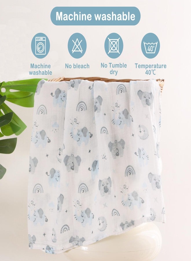Viviland Muslin Swaddle Blankets, Swaddle Wrap for Boys and Girls, Breathable and Skin-Friendly Baby Receiving Blankets, Baby Essentials, 4-Pack Blue Elephant, 47 x 47 inches - Image 4