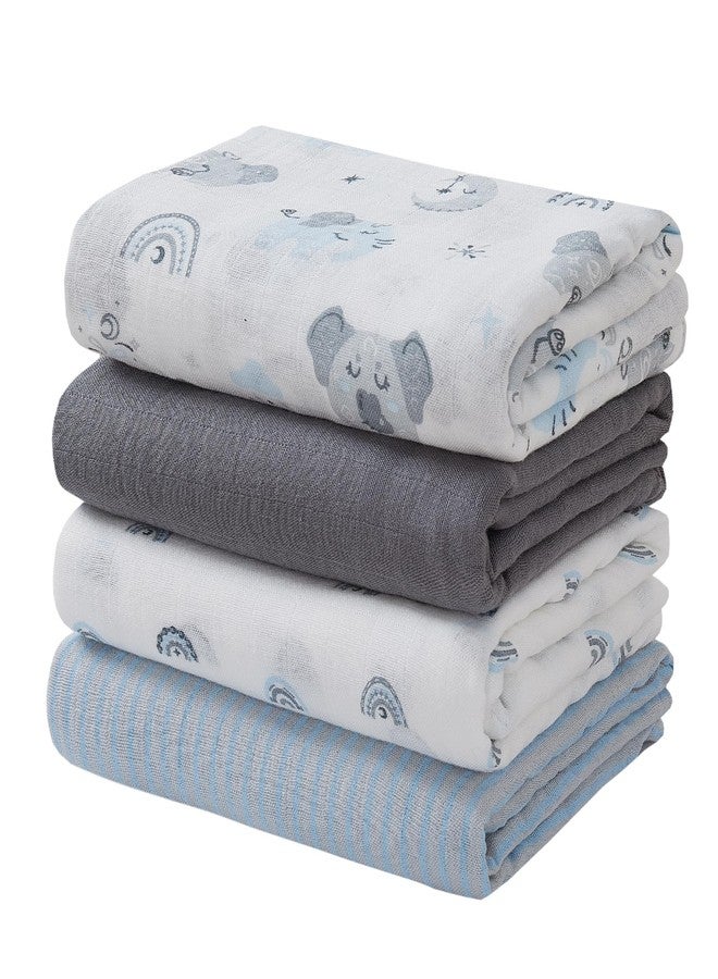 Viviland Muslin Swaddle Blankets, Swaddle Wrap for Boys and Girls, Breathable and Skin-Friendly Baby Receiving Blankets, Baby Essentials, 4-Pack Blue Elephant, 47 x 47 inches - Image 1
