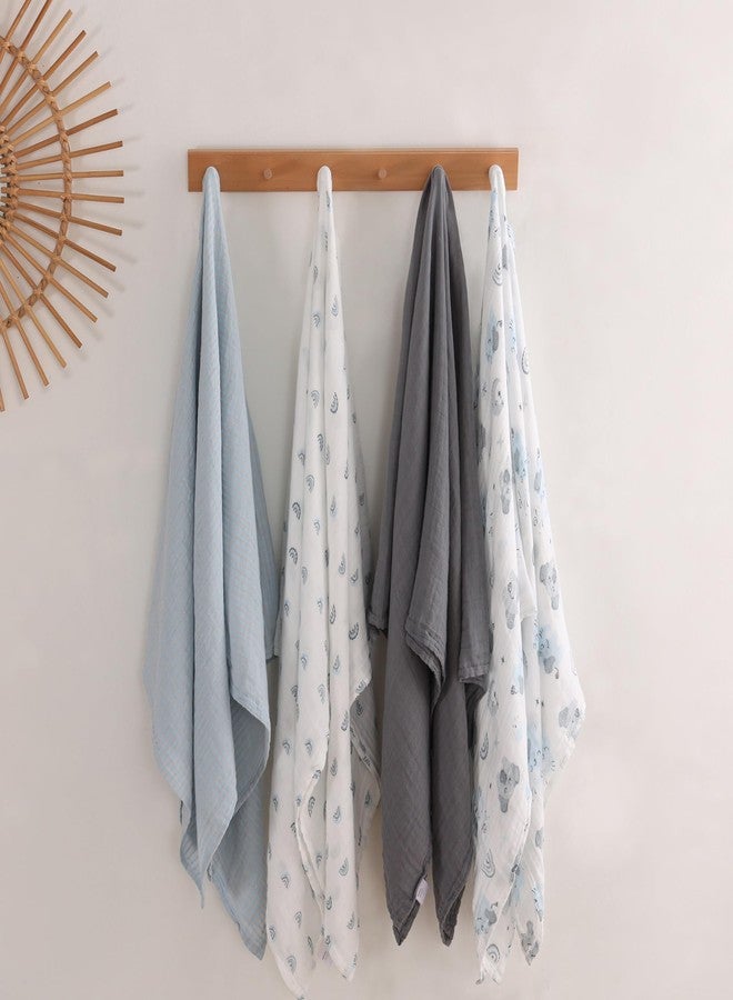 Viviland Muslin Swaddle Blankets, Swaddle Wrap for Boys and Girls, Breathable and Skin-Friendly Baby Receiving Blankets, Baby Essentials, 4-Pack Blue Elephant, 47 x 47 inches - Image 5