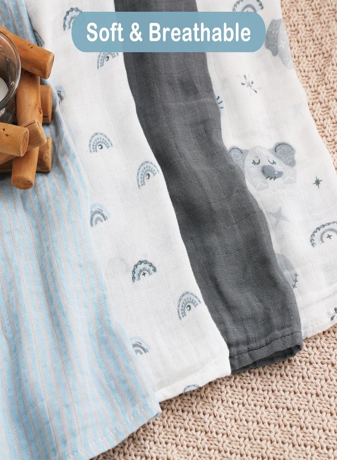 Viviland Muslin Swaddle Blankets, Swaddle Wrap for Boys and Girls, Breathable and Skin-Friendly Baby Receiving Blankets, Baby Essentials, 4-Pack Blue Elephant, 47 x 47 inches - Image 2