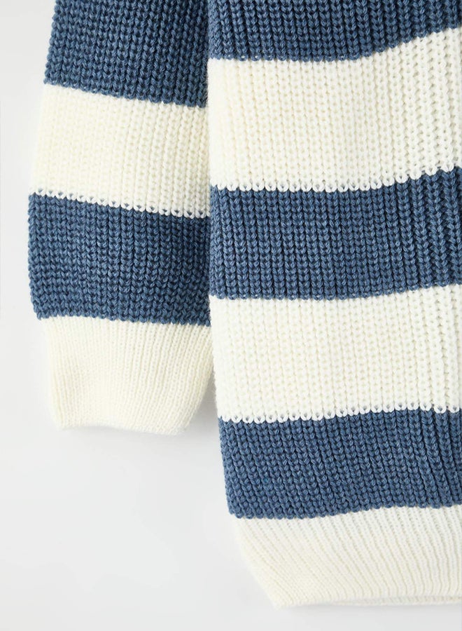 trendyol Indigo Regular/Normal Cut Striped Large Size Sweater - Image 4