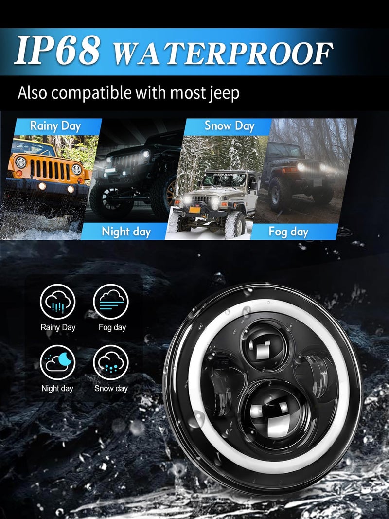 ZIMABLUE 7 inch Led Headlights Round Blue Halo led H6024 Headlight With Hi/Lo Beam DRL Amber Turn Signal Compatible With Jeep Wrangler JK TJ CJ LJ Compatible With Chevy Ford GMC Dodge&Mazda ect - Image 5