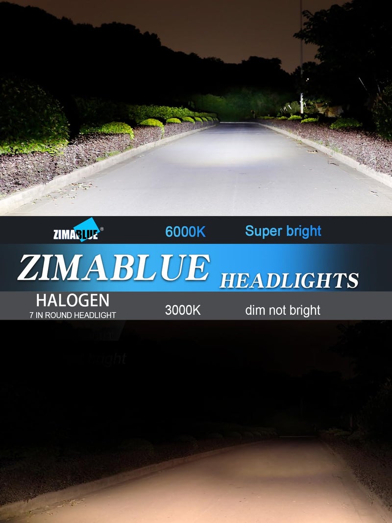 ZIMABLUE 7 inch Led Headlights Round Blue Halo led H6024 Headlight With Hi/Lo Beam DRL Amber Turn Signal Compatible With Jeep Wrangler JK TJ CJ LJ Compatible With Chevy Ford GMC Dodge&Mazda ect - Image 2