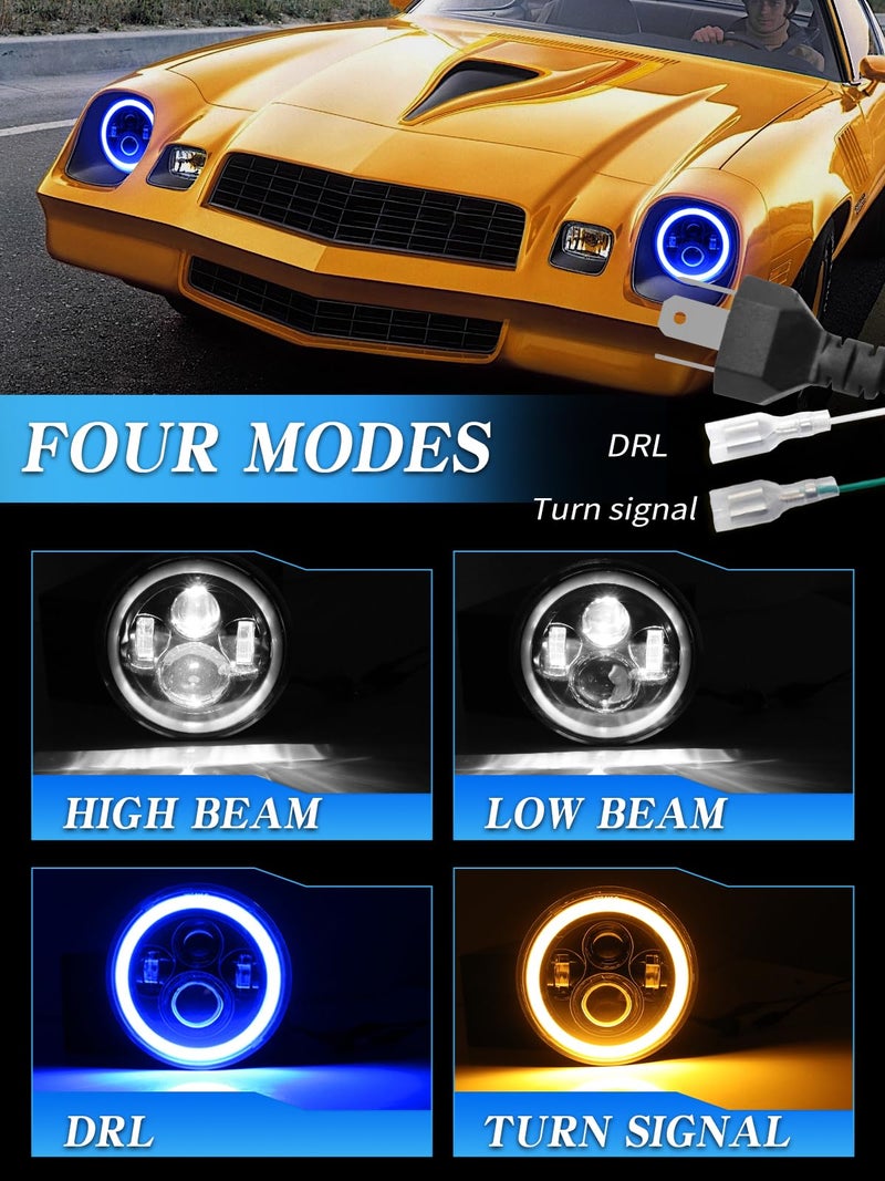 ZIMABLUE 7 inch Led Headlights Round Blue Halo led H6024 Headlight With Hi/Lo Beam DRL Amber Turn Signal Compatible With Jeep Wrangler JK TJ CJ LJ Compatible With Chevy Ford GMC Dodge&Mazda ect - Image 3