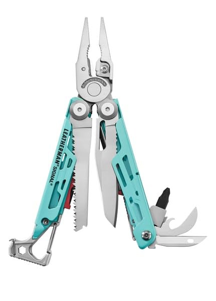 LEATHERMAN ليذرمان، سيجنال، أداة متعددة الاستخدامات 19 في 1 للأنشطة الخارجية، التخييم، المشي، الصيد، البقاء، متينة وخفيفة الوزن، مصنوعة في الولايات المتحدة الأمريكية، أكوا/فضي - Image 1