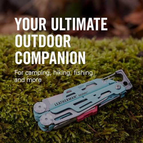 LEATHERMAN ليذرمان، سيجنال، أداة متعددة الاستخدامات 19 في 1 للأنشطة الخارجية، التخييم، المشي، الصيد، البقاء، متينة وخفيفة الوزن، مصنوعة في الولايات المتحدة الأمريكية، أكوا/فضي - Image 2