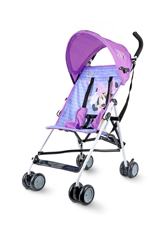 Disney عربة أطفال خفيفة الوزن من ديزني ميني ماوس – قابلة للطي بشكل مضغوط، مظلة شمسية، حزام كتف، تصميم تهوية، عربة محمولة للأطفال من 6-36 شهر، سهلة الطي، - بنفسجي - Image 1