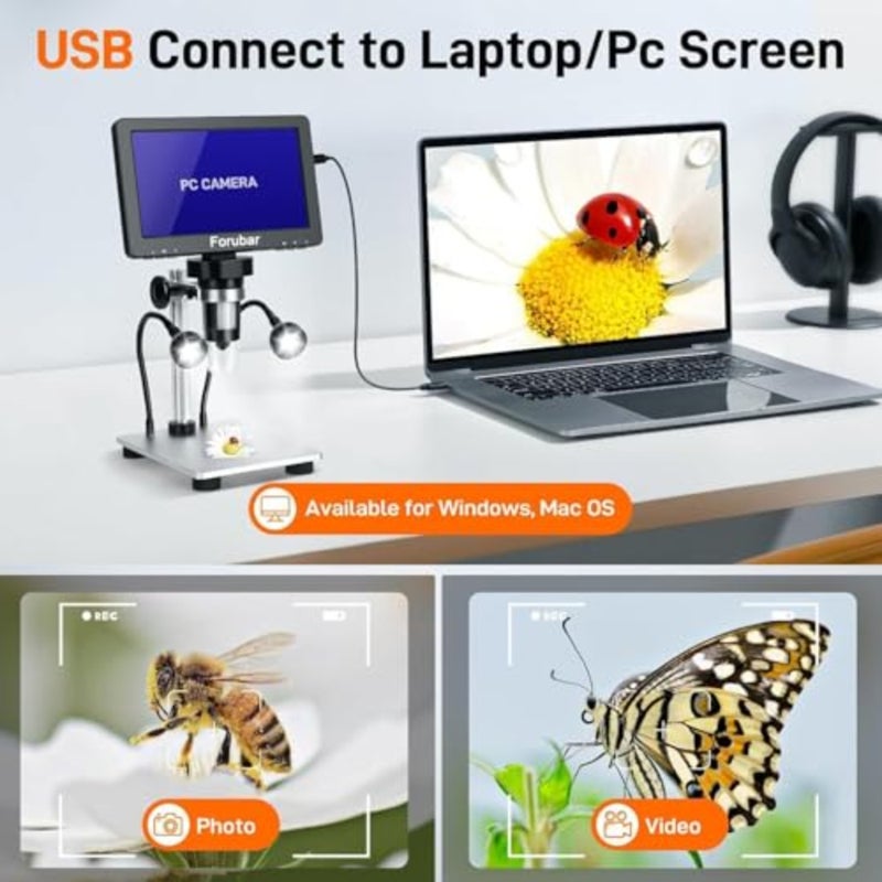 مجهر رقمي، 7 بوصة LCD محمول، تكبير 1200X، 12 ميجابكسل، 1080P مجهر محمول، متوافق مع Windows/Mac - Image 3