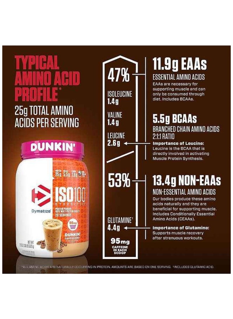 ISO 100 Whey Isolate Protein 20 Servings. From Dunkin Cappuccino
