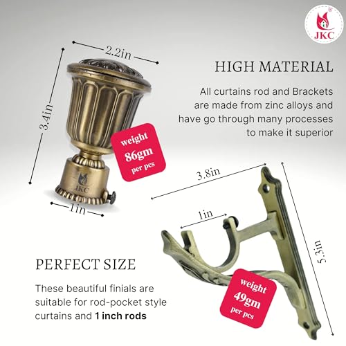 JKC Antique Curtain Bracket - Antique Gold Rajwadi Finish, Ideal Rods and Brackets, Holder, Brackets or Knobs for 1 Inch Pipe (Pair of 6) - Image 2