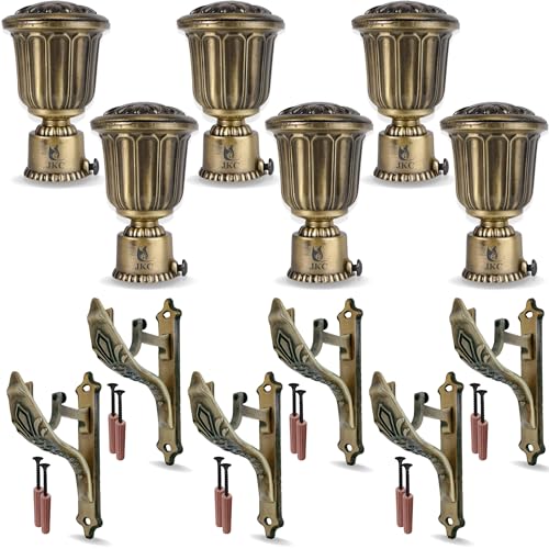 JKC Antique Curtain Bracket - Antique Gold Rajwadi Finish, Ideal Rods and Brackets, Holder, Brackets or Knobs for 1 Inch Pipe (Pair of 6) - Image 1