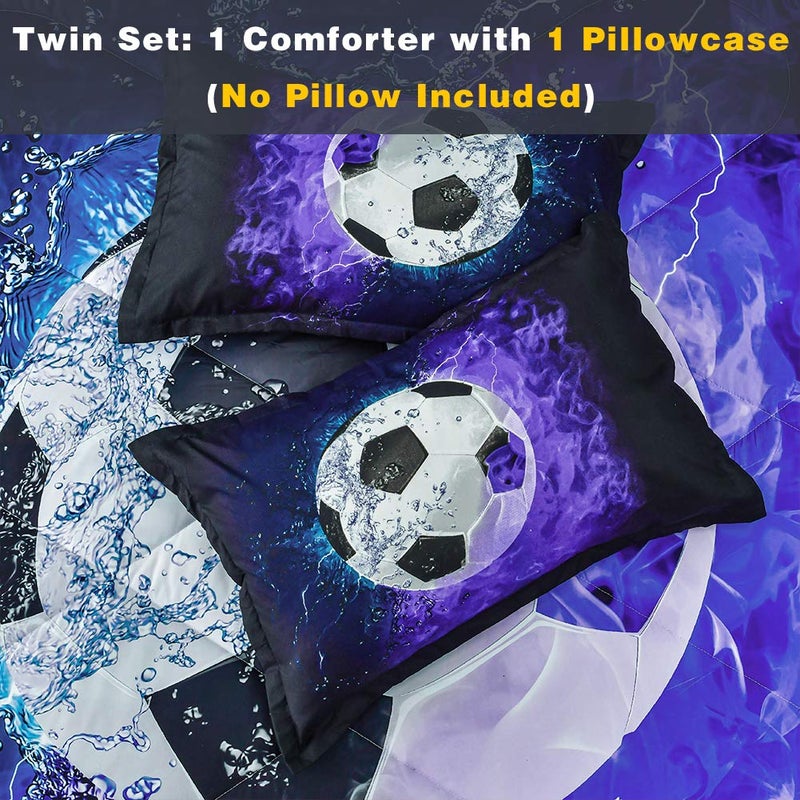 Andency Soccer Comforter Twin(66x90 Inch)  2 Pieces(1 Soccer Comforter  1 Pillowcase) Blue Flame Soccer Comforter Set Sport Microfiber Bedding Set for Boy Girl Kids  Teen - Image 4