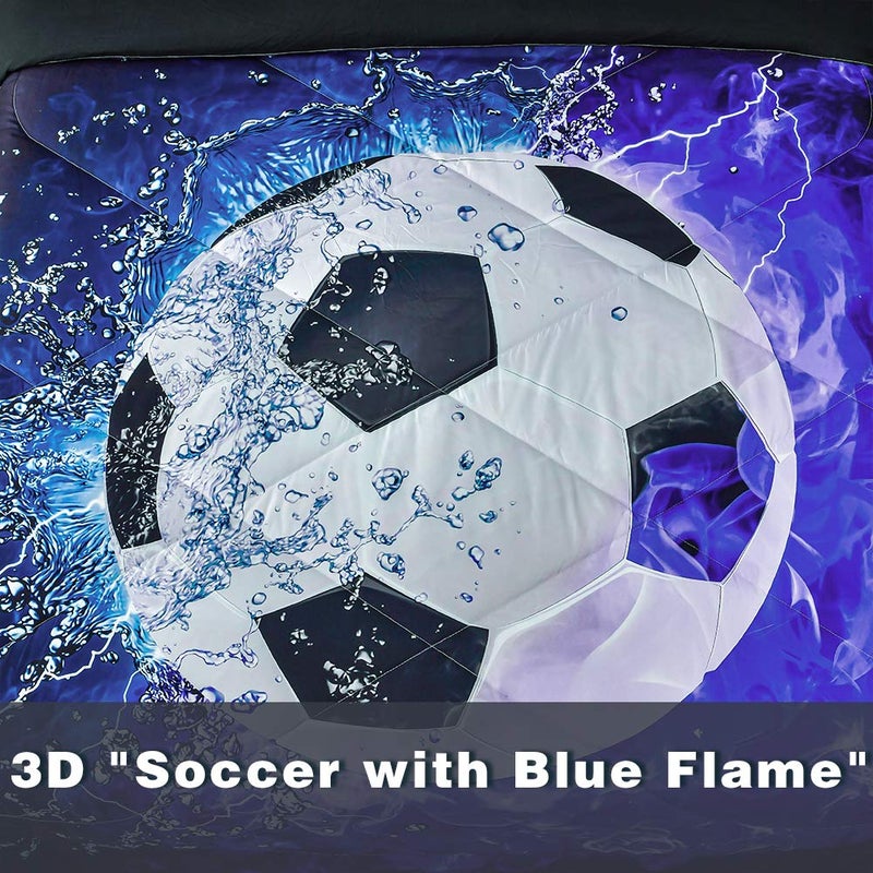 Andency Soccer Comforter Twin(66x90 Inch)  2 Pieces(1 Soccer Comforter  1 Pillowcase) Blue Flame Soccer Comforter Set Sport Microfiber Bedding Set for Boy Girl Kids  Teen - Image 5
