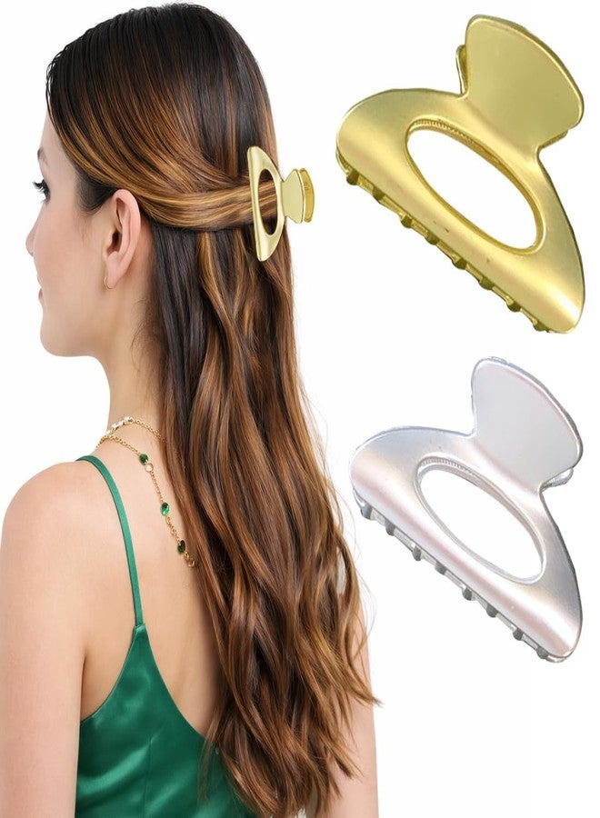 kapimo Metal Hair Claw Clips for Women Girls Set of 2 Gold Silver Matte Finish Hair Clutcher with Strong Hold Non Slip Hairclips for Thick Thin Long All Hairstyles - Image 1