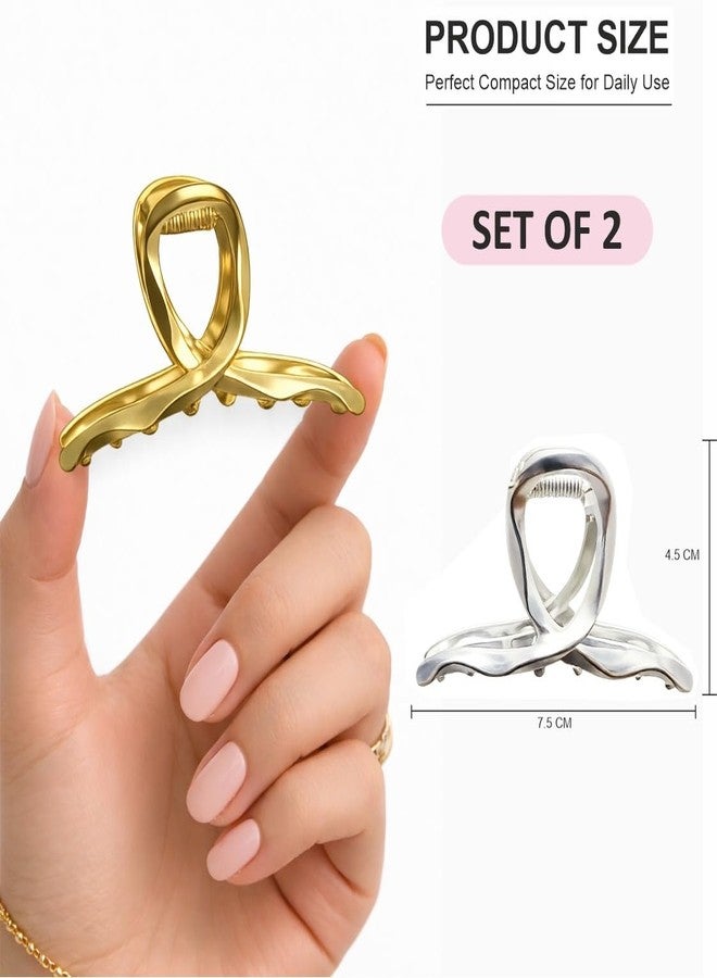 kapimo Metal Hair Claw Clips for Women Girls Set of 2 Gold Silver Matte Finish Hair Clutcher with Strong Hold Non Slip Hairclips for Thick Thin Long All Hairstyles - Image 2