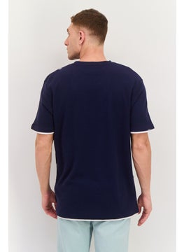 Threadbare Men Crew Neck Short Sleeves Plain T-Shirt, Navy Blue  - Image 3