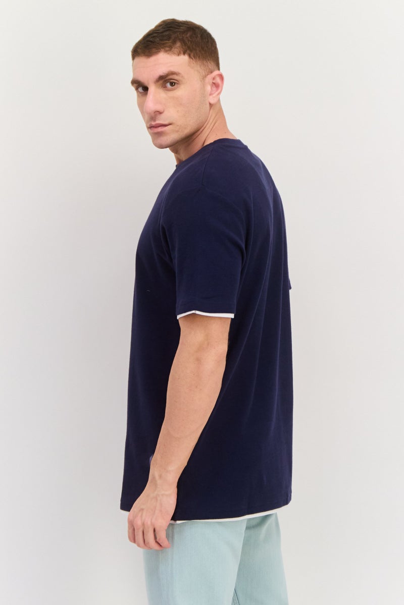 Threadbare Men Crew Neck Short Sleeves Plain T-Shirt, Navy Blue - Image 2