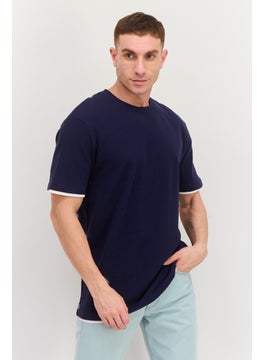 Threadbare Men Crew Neck Short Sleeves Plain T-Shirt, Navy Blue  - Image 1