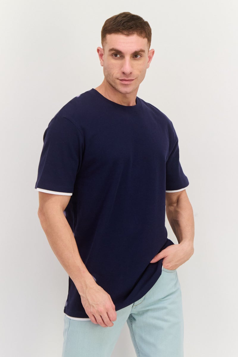 Threadbare Men Crew Neck Short Sleeves Plain T-Shirt, Navy Blue - Image 1