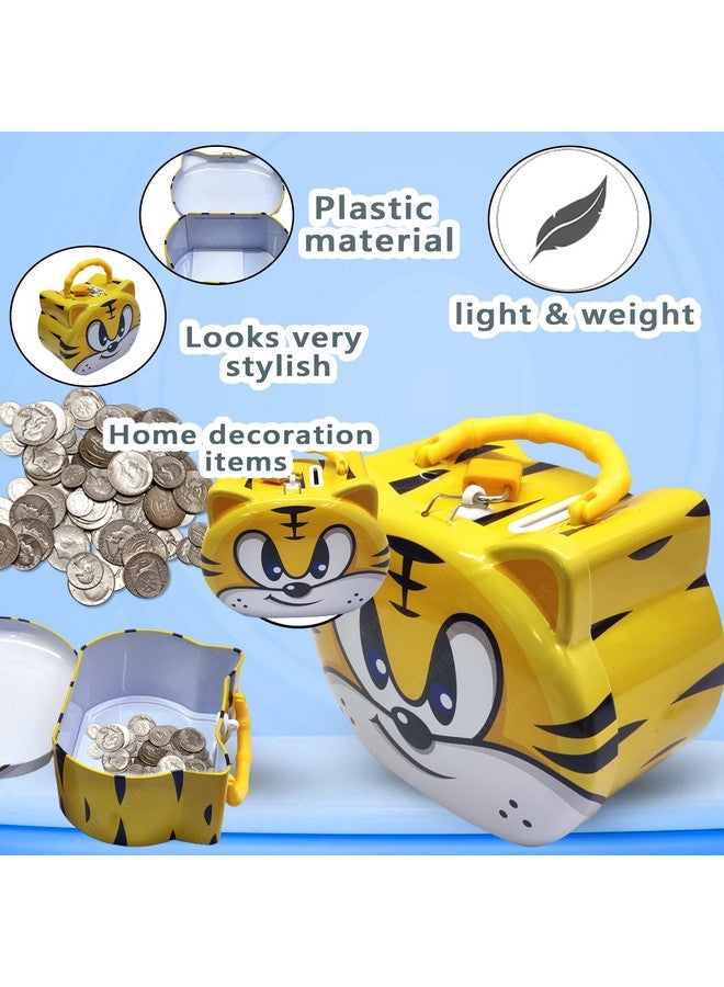 فنبلاست صندوق عملات نمر من فن بلاست للأطفال - حصالة نقود بتصميم كرتوني لطيف مع قفل ومفتاح، حصالة نقود معدنية لتوفير المال، جولاك للأطفال، هدايا عيد ميلاد للأطفال (أصفر) - Image 3