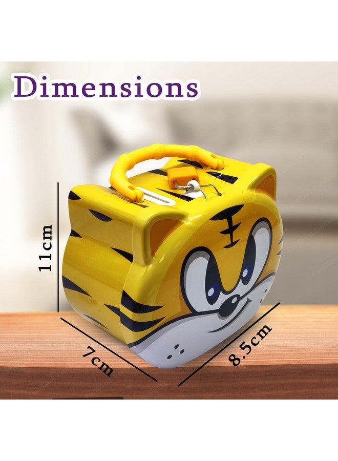 فنبلاست صندوق عملات نمر من فن بلاست للأطفال - حصالة نقود بتصميم كرتوني لطيف مع قفل ومفتاح، حصالة نقود معدنية لتوفير المال، جولاك للأطفال، هدايا عيد ميلاد للأطفال (أصفر) - Image 2