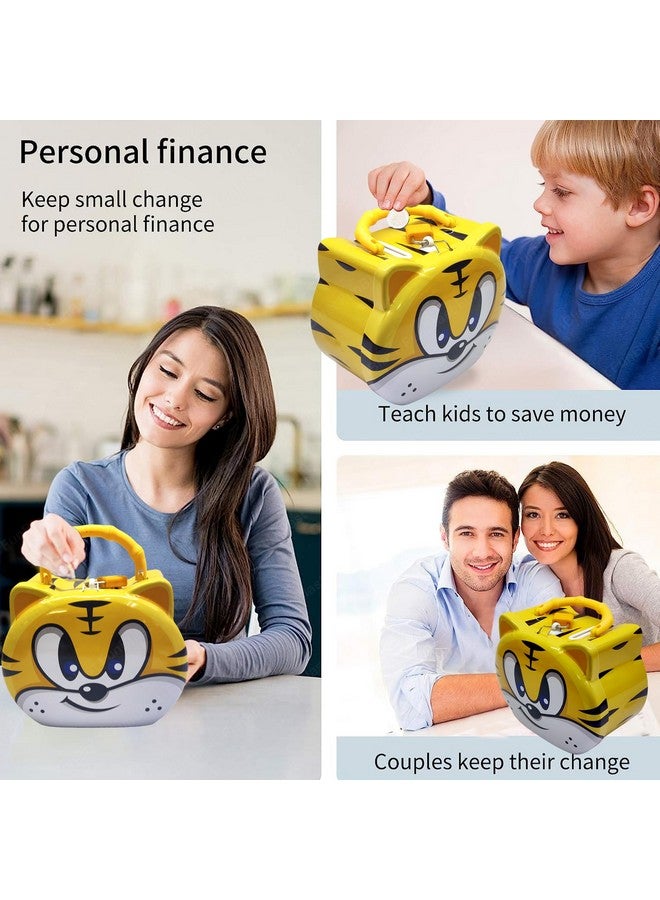 فنبلاست صندوق عملات نمر من فن بلاست للأطفال - حصالة نقود بتصميم كرتوني لطيف مع قفل ومفتاح، حصالة نقود معدنية لتوفير المال، جولاك للأطفال، هدايا عيد ميلاد للأطفال (أصفر) - Image 5