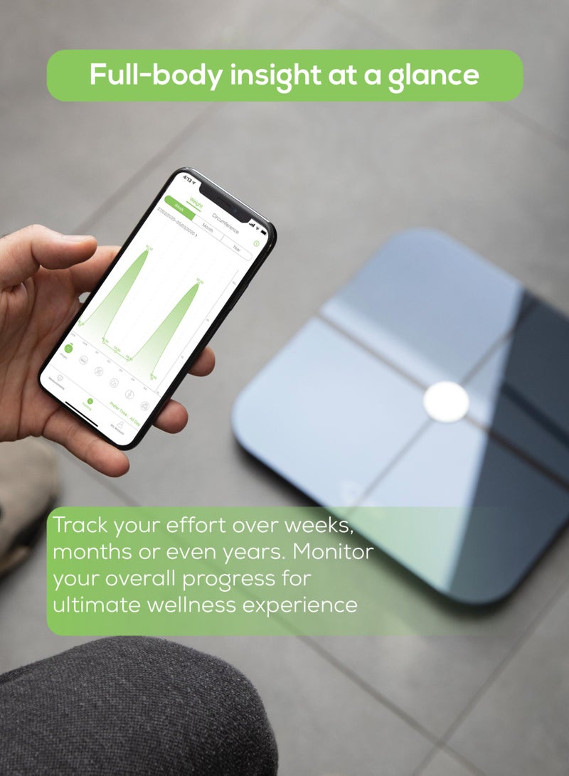 Qutek STEPS Body Composition Smart Scale Auto App Sync Unlimited Users Body Composition Analyzer 14 Health Index Measures Body Fat BMI BMR Bone mass Bluetooth Wireless 1 year Warranty