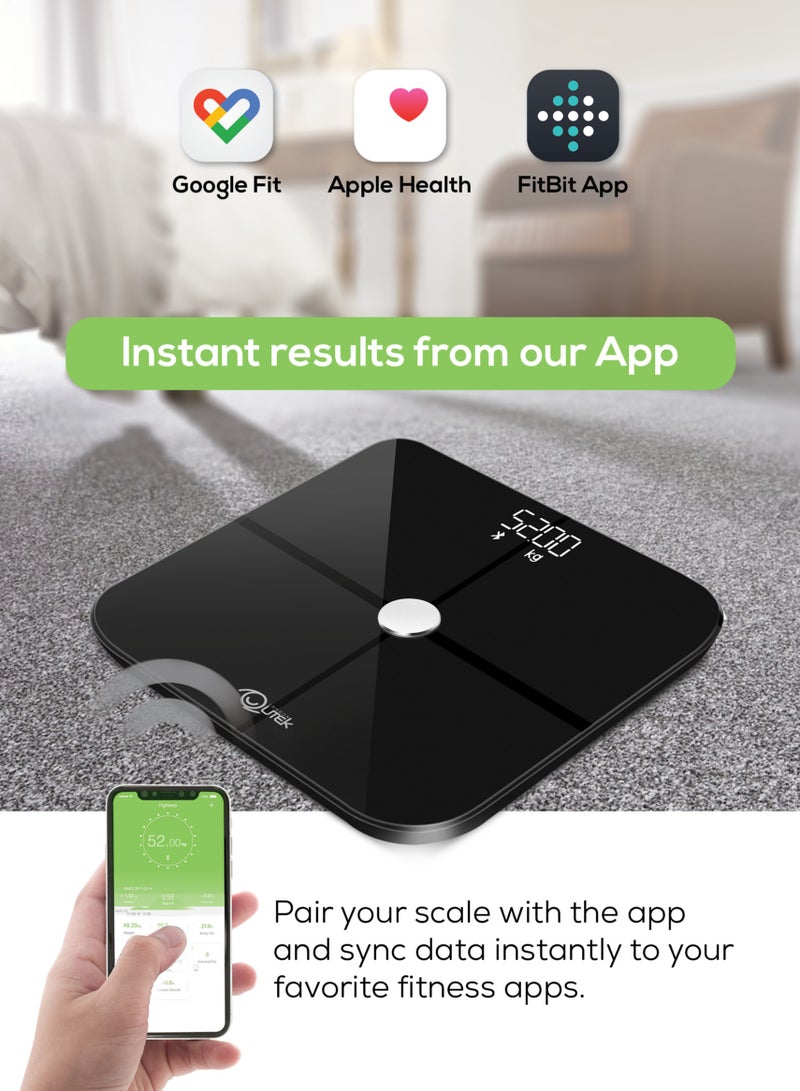 Qutek STEPS Body Composition Smart Scale Auto App Sync Unlimited Users Body Composition Analyzer 14 Health Index Measures Body Fat BMI BMR Bone mass Bluetooth Wireless 1 year Warranty